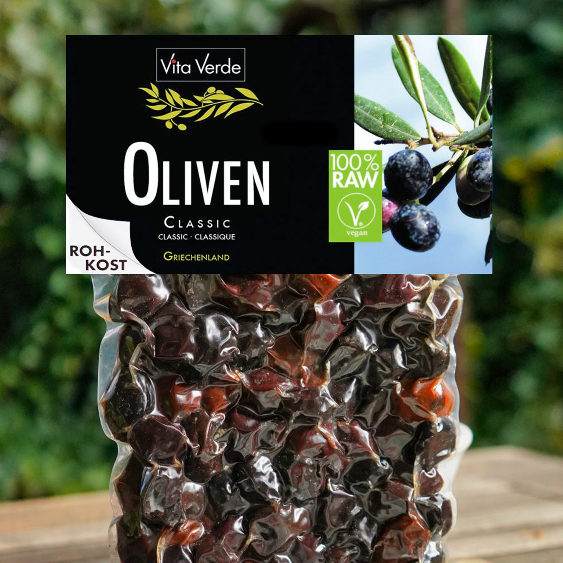 Vita Verde Oliven Thrumba schwarze Oliven mit Stein